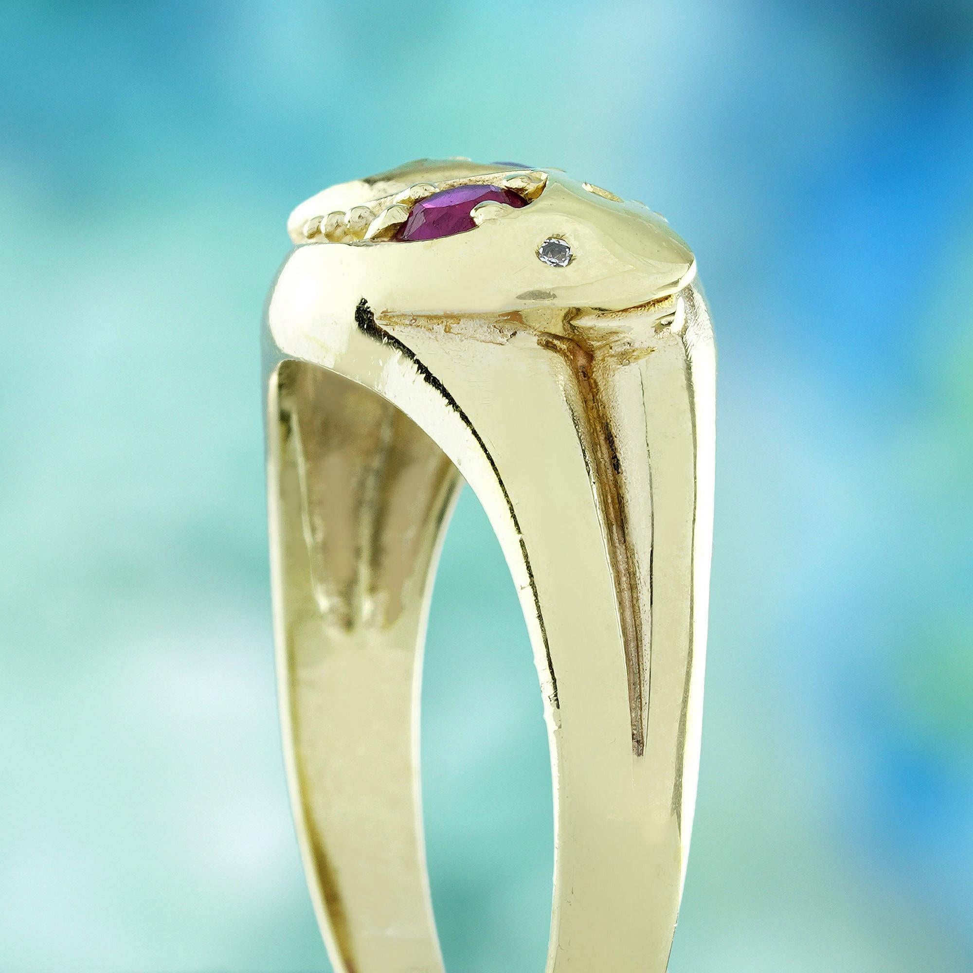 Bague à deux pierres en or jaune 9K, rubis naturel et diamant, style vintage Pour femmes en vente