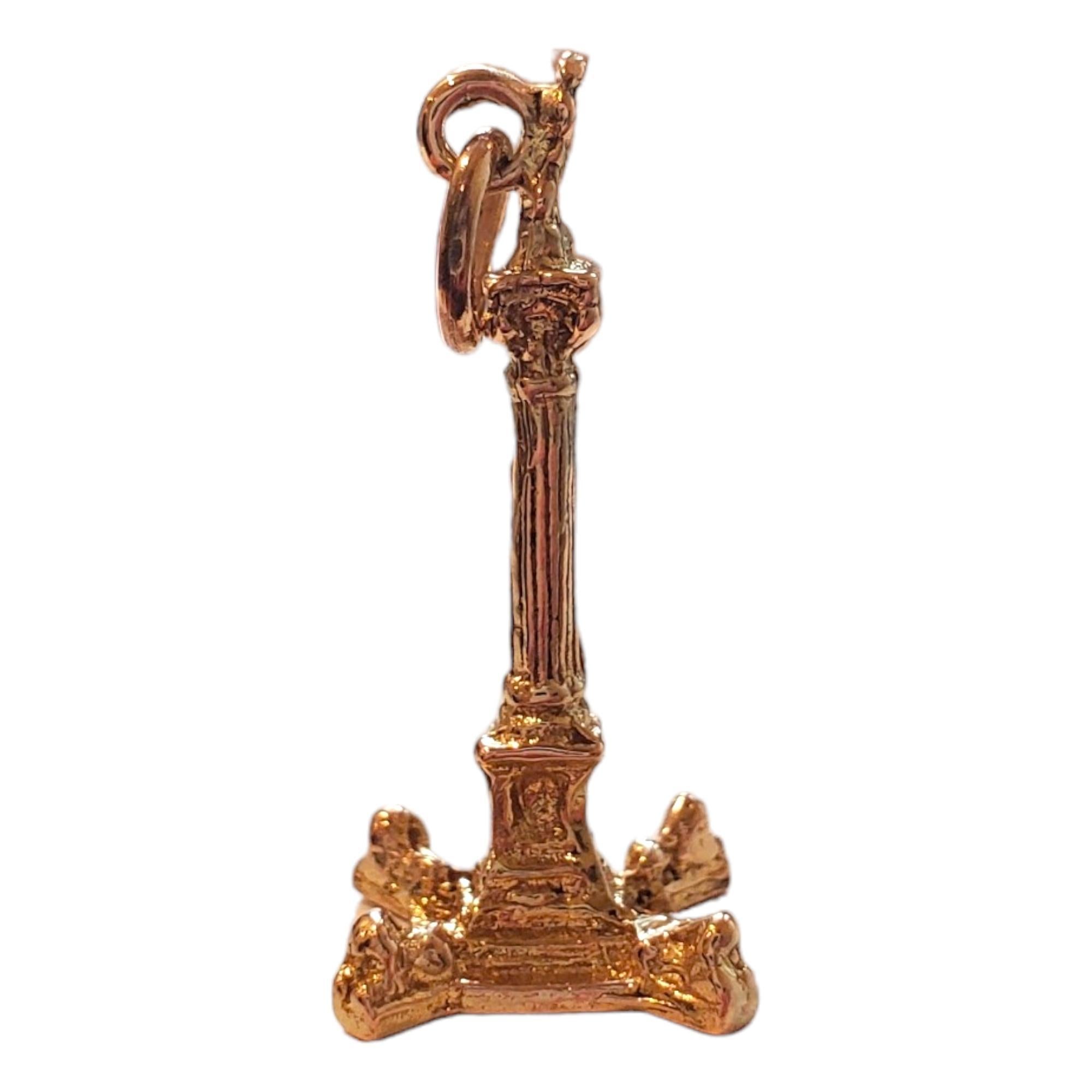 9K Yellow Gold Nelsons Column Charm - 

Carry a piece of London's skyline with this gorgeous Nelsons Column charm! 

Marked: 9K

Weight: 2.3 g/ 1.5 dwt.

Size: 25.2 mm X 11.3 mm X 11.6 mm

Chain not included. 

Very good condition, professionally