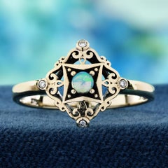 9K Gelbgold Opal und Diamant Vintage Style Ring