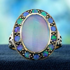 9K Yellow Gold Opal Vintage Style Cocktail Poison Ring