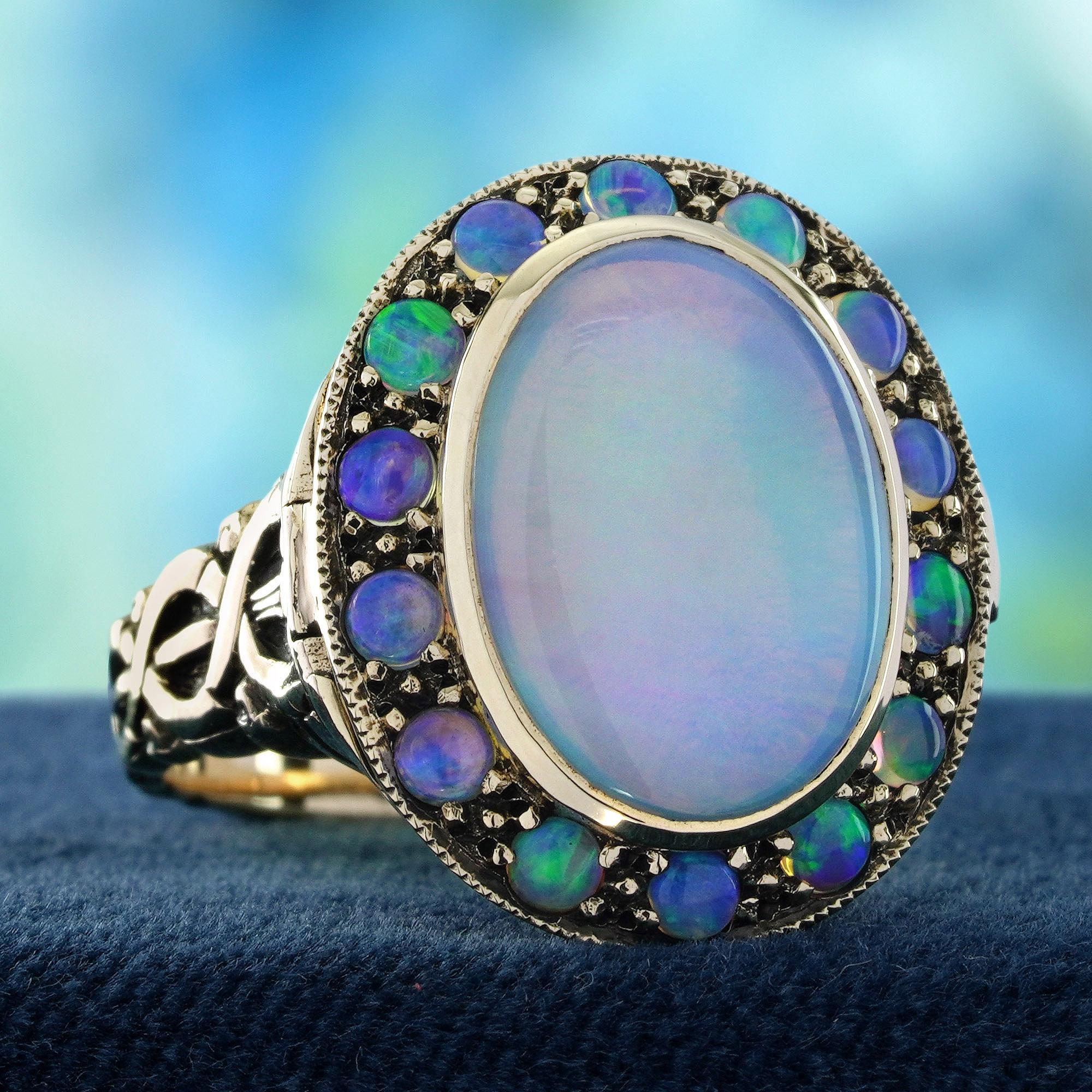 Anillo Cóctel Veneno Estilo Cóctel Ópalo Oro Amarillo 9K Eduardiano en venta