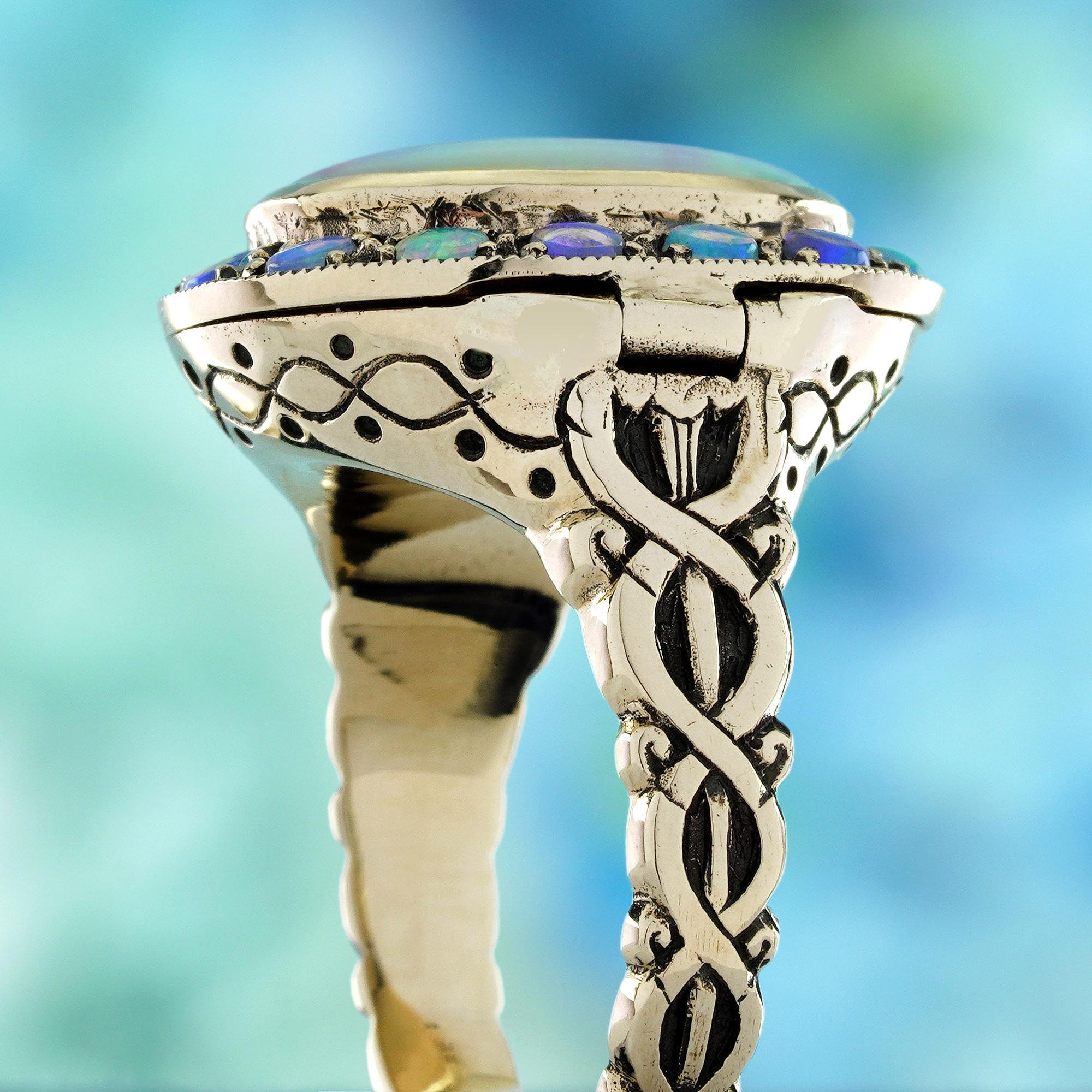 Anillo Cóctel Veneno Estilo Cóctel Ópalo Oro Amarillo 9K en venta 1