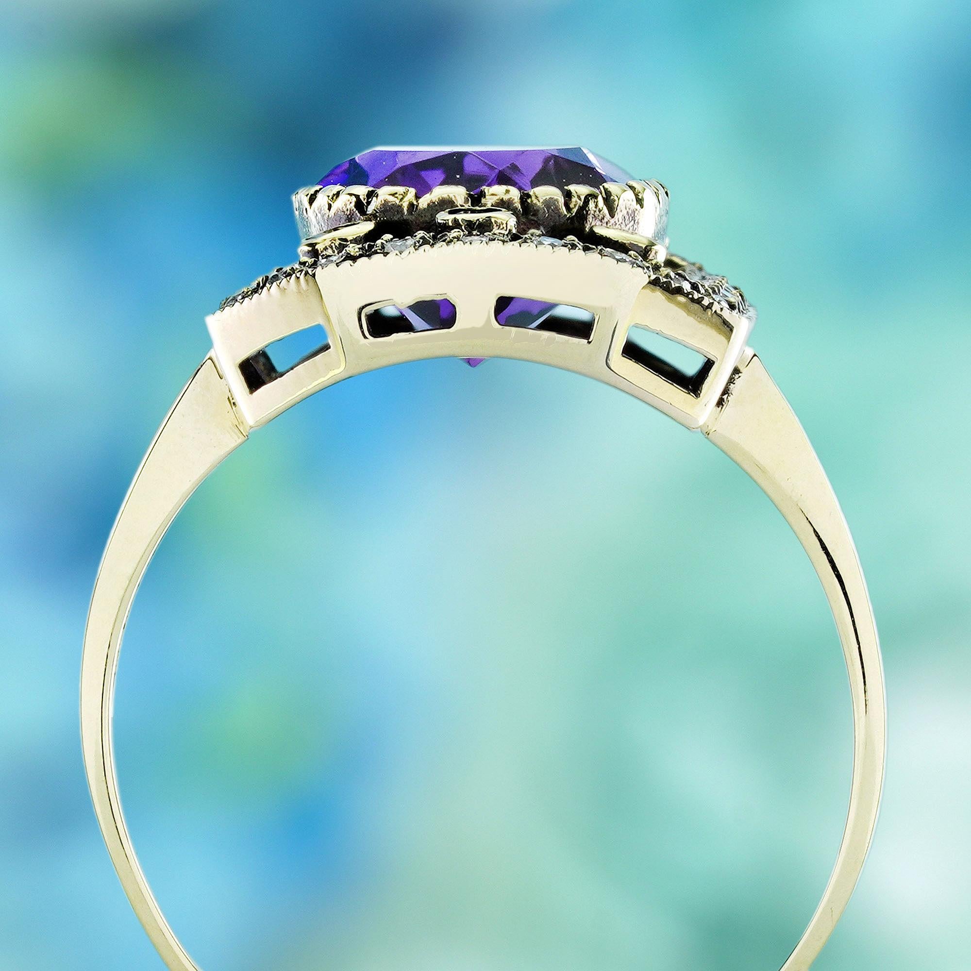 9K Gelbgold Oval Amethyst und Diamant Vintage Style Cocktail Ring im Zustand „Neu“ im Angebot in Bangkok, TH