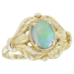 Bague de cocktail en or jaune 9K avec opale ovale et style vintage
