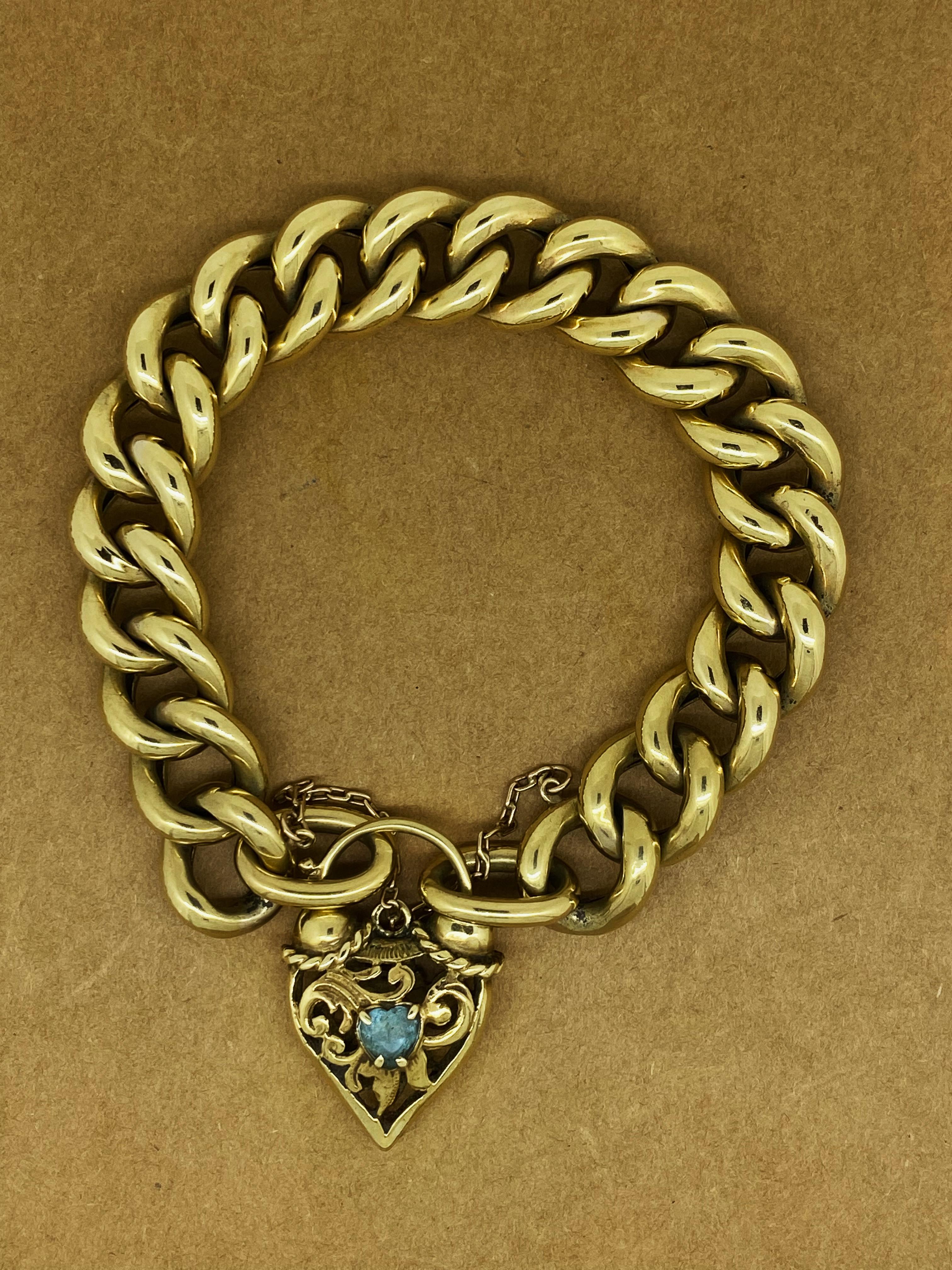 Bracelet italien lourd en or jaune 9 carats à maillons (Cuban) rétro des années 1950 Pour femmes en vente