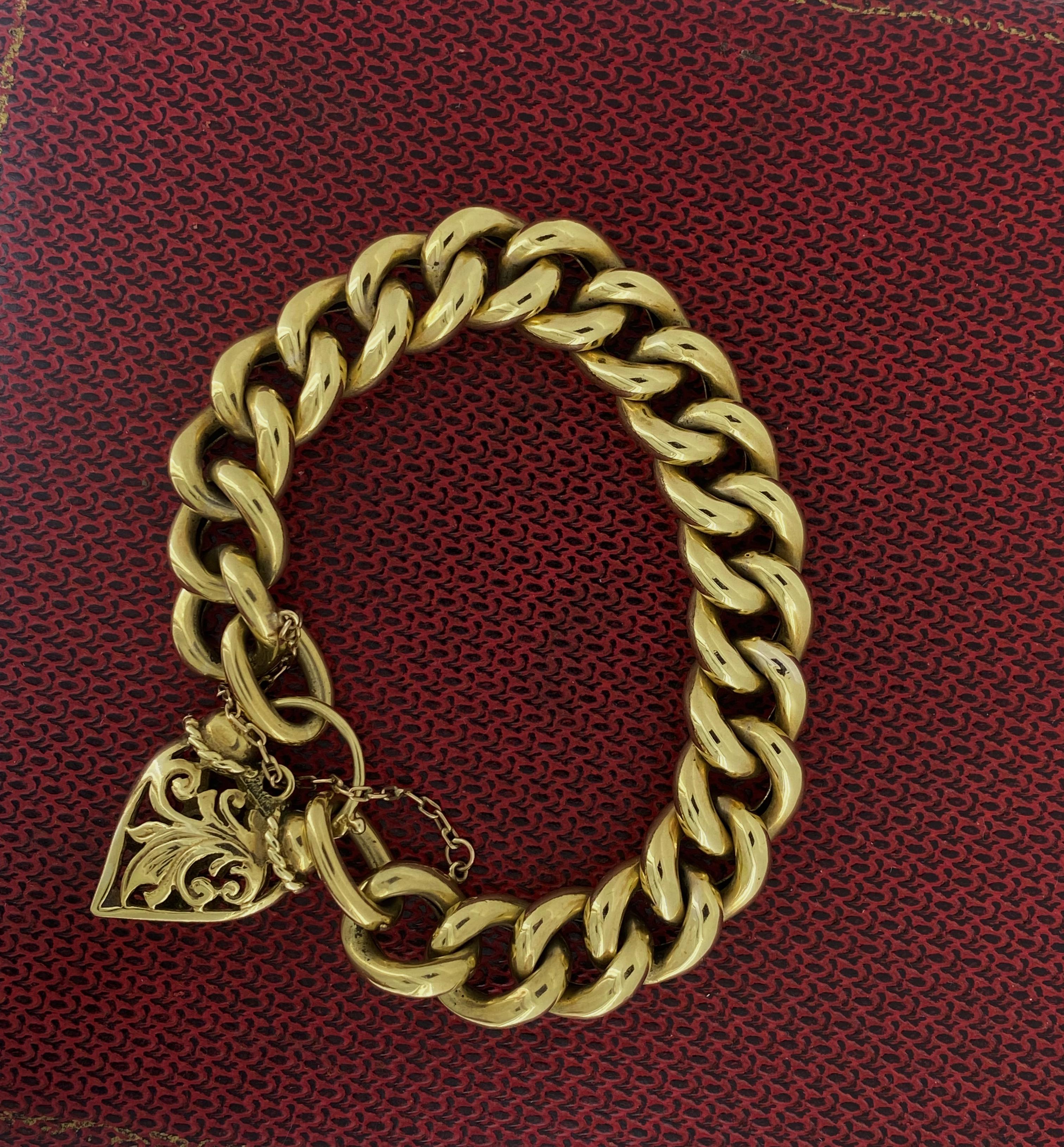 Bracelet italien lourd en or jaune 9 carats à maillons (Cuban) rétro des années 1950 en vente 1