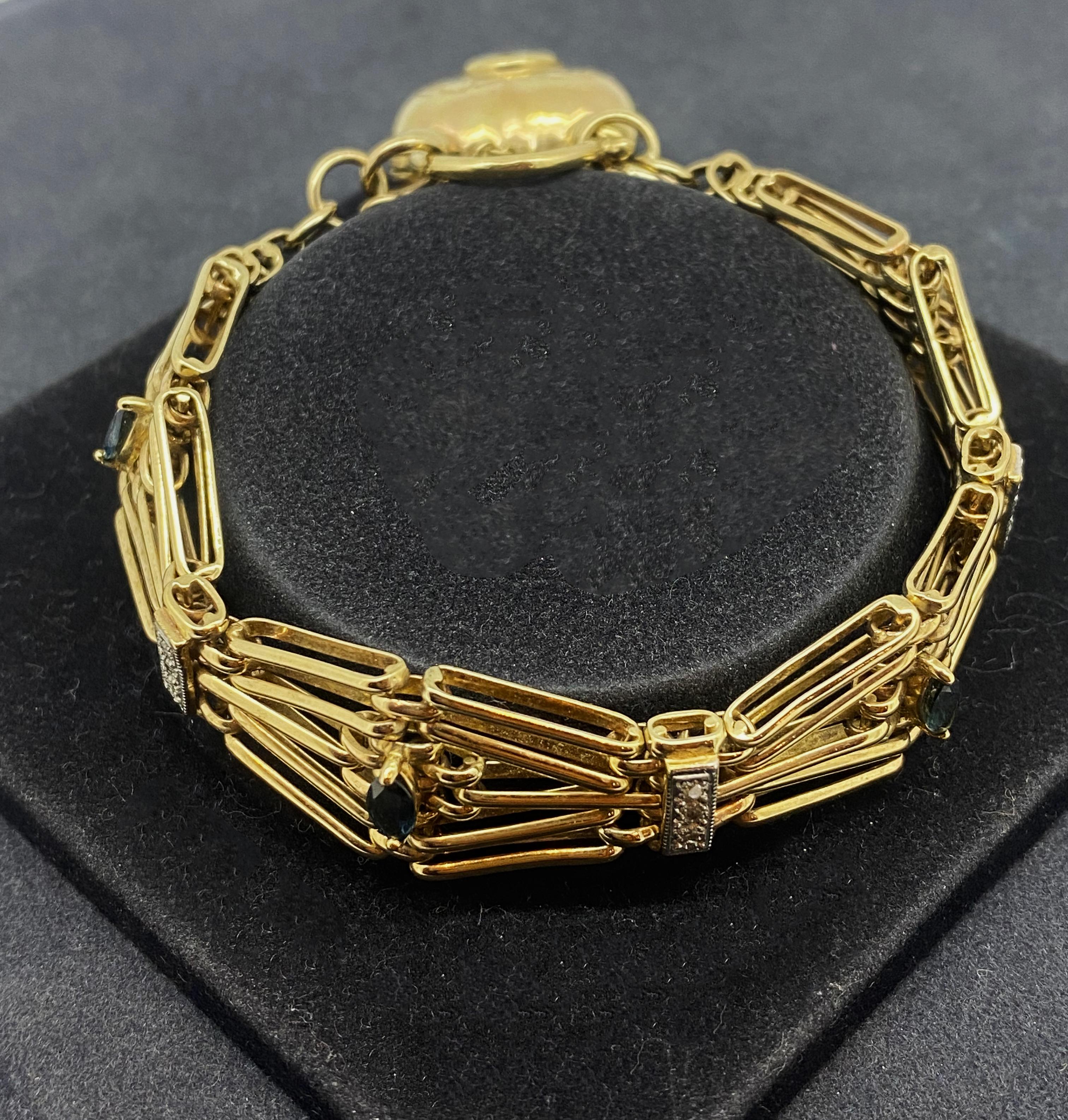 Pulsera pesada retro de los años 50 de oro amarillo de 9 quilates con candado ancho GateLink Multi-Gem en venta 1