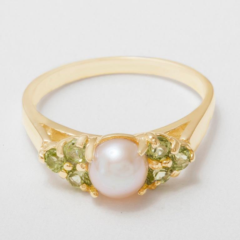 En vente :  Bague femme en or jaune 9k perles et péridots personnalisable 4