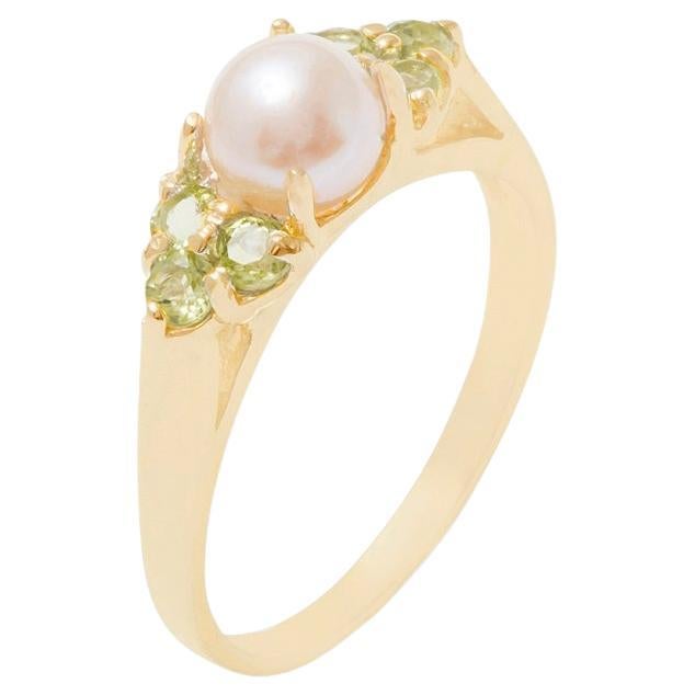 9k Yellow Gold Pearl & Peridot Womens Cluster Ring Customizable