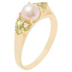 Bague femme en or jaune 9k perles et péridots personnalisable