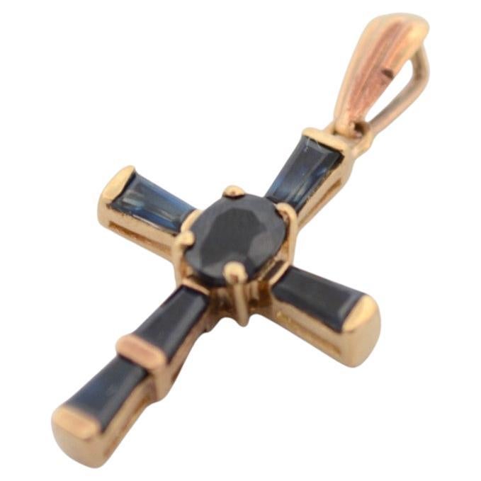 9K Yellow Gold pendant with natural sapphires_129026 For Sale