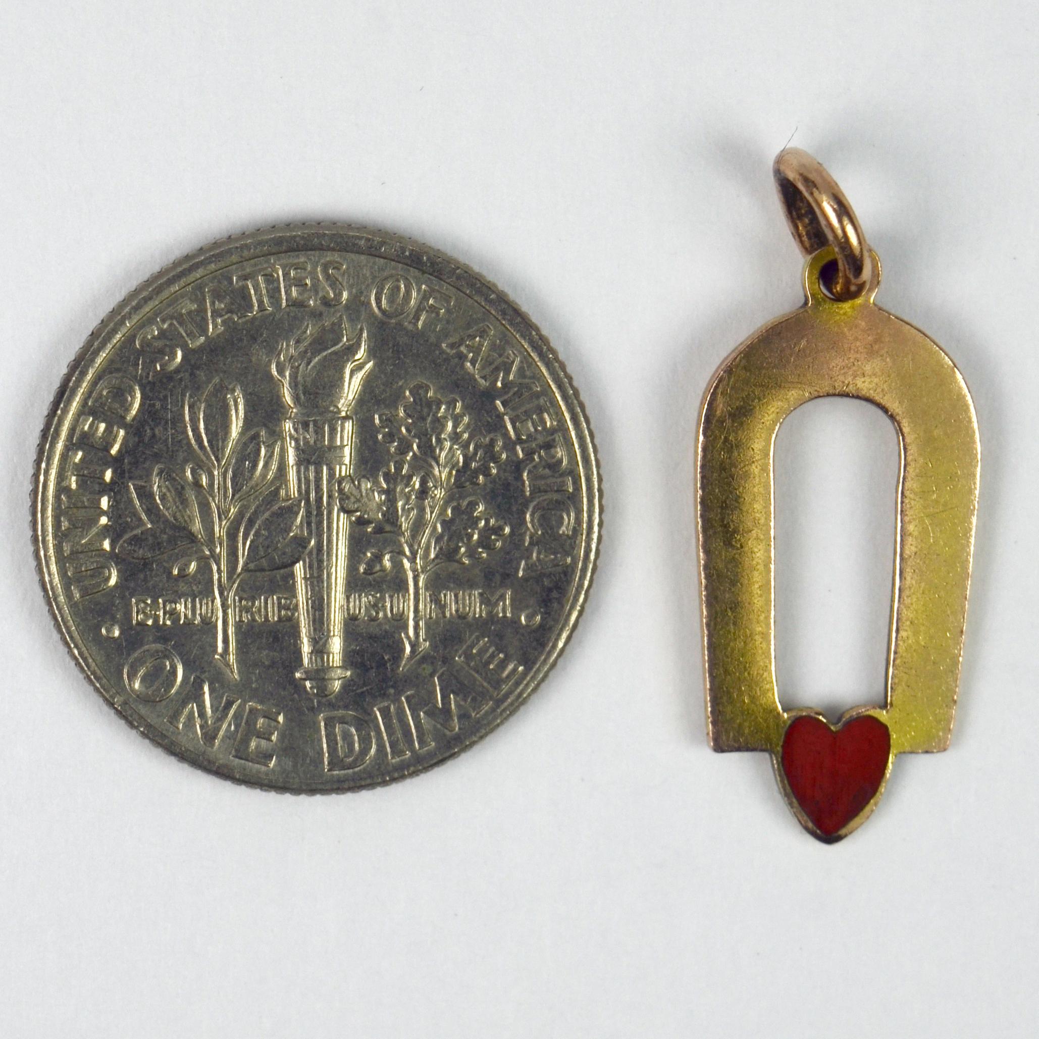 Women's or Men's 9 Karat Yellow Gold Red Enamel Love Magnet Charm Pendant