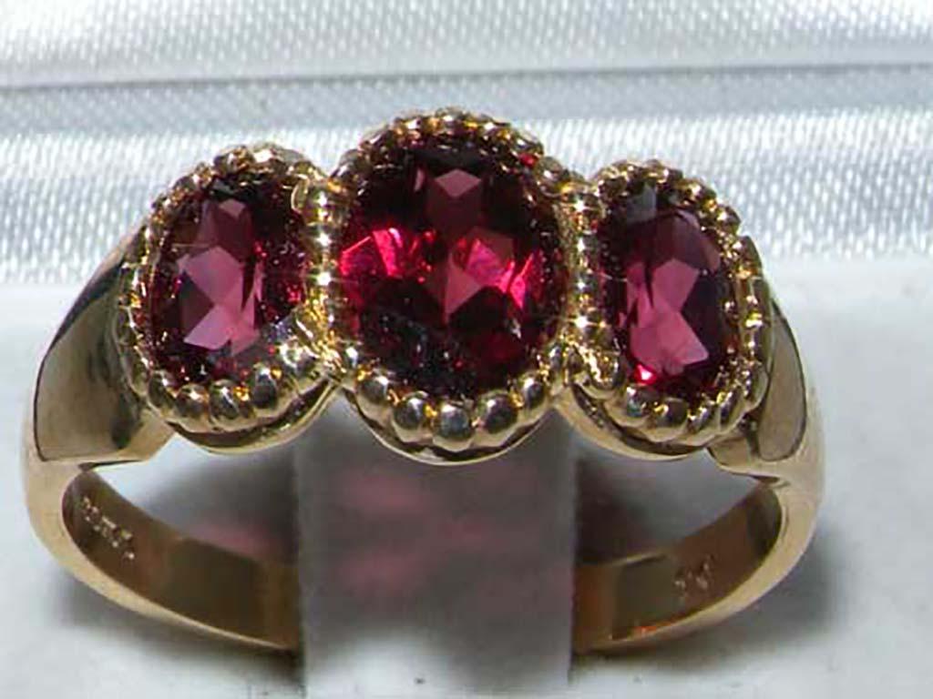 For Sale:  9K Yellow Gold Rhodolite Garnet Victorian Trilogy Ring, Customization Available 2