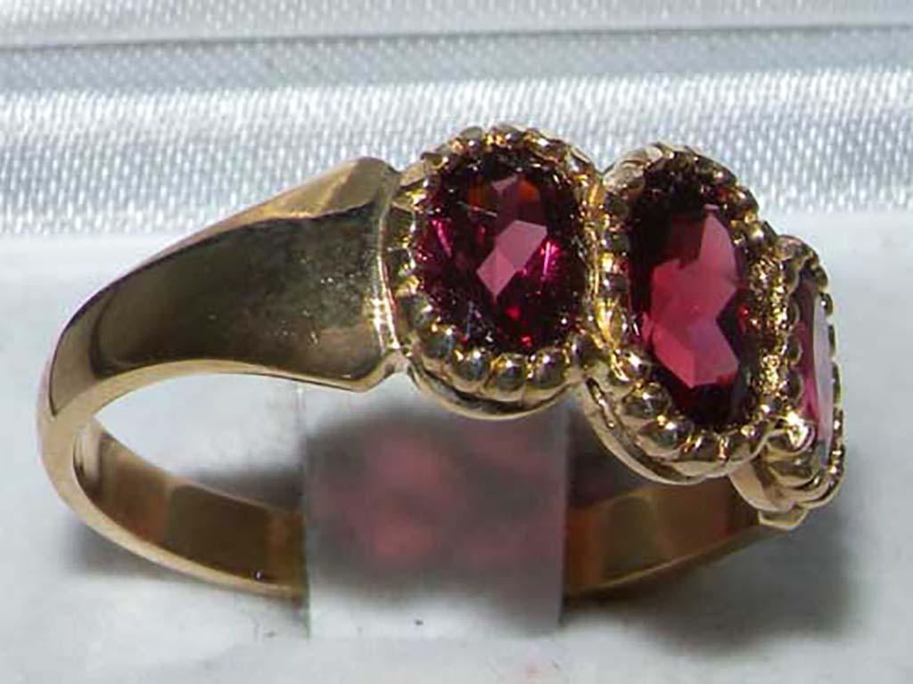 For Sale:  9K Yellow Gold Rhodolite Garnet Victorian Trilogy Ring, Customization Available 3