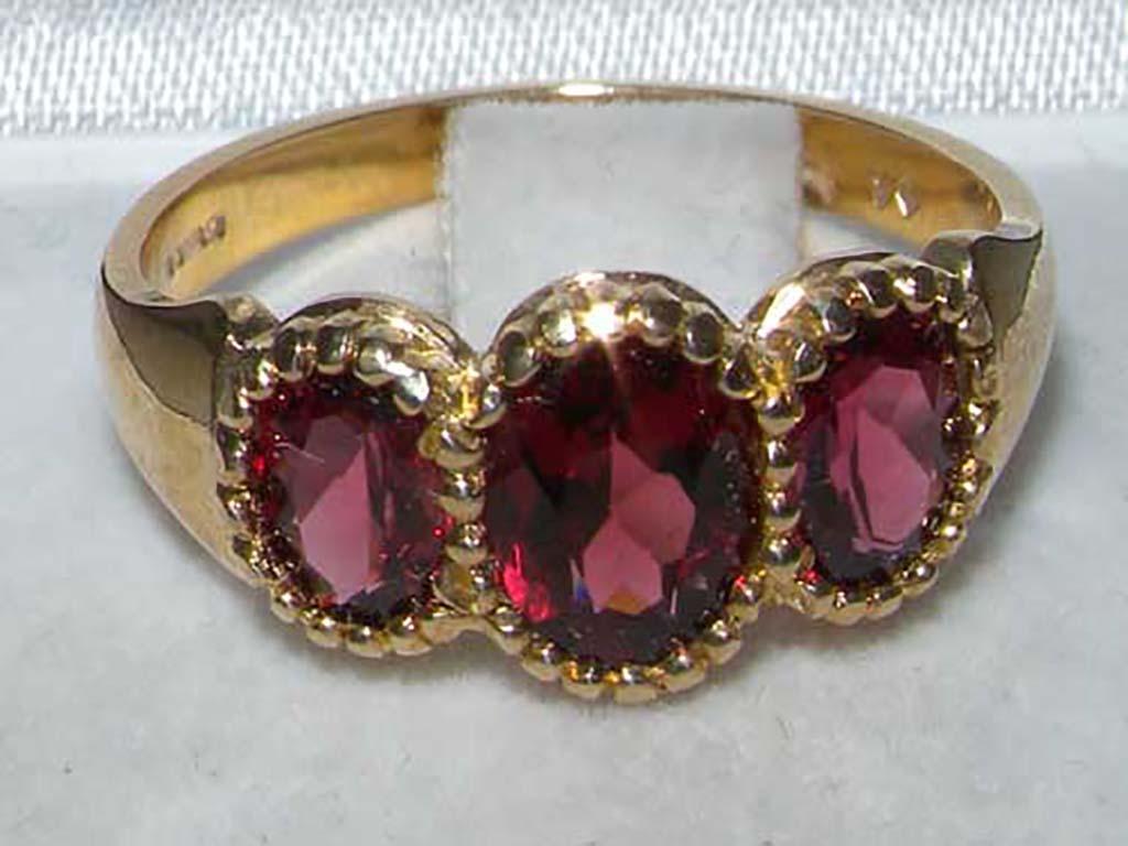 For Sale:  9K Yellow Gold Rhodolite Garnet Victorian Trilogy Ring, Customization Available 4