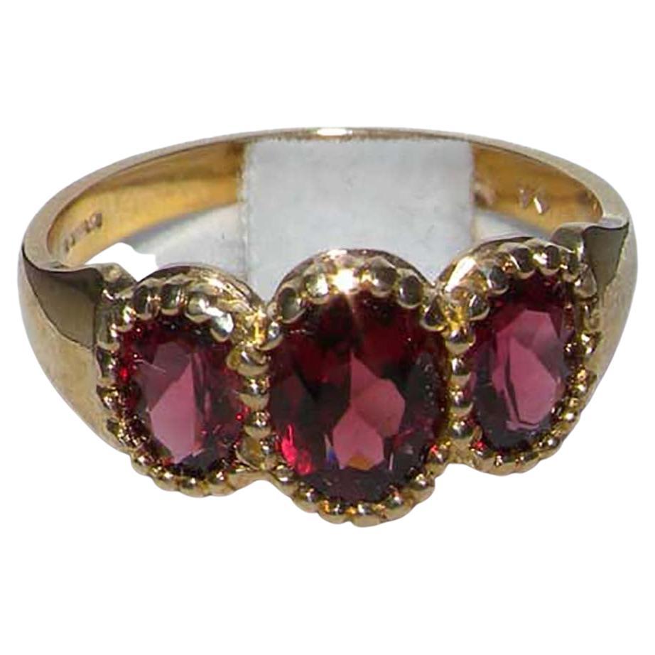 For Sale:  9K Yellow Gold Rhodolite Garnet Victorian Trilogy Ring, Customization Available
