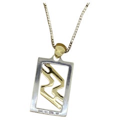 9K Yellow Gold & Silver Star Sign Aquarius Pendant on 925 Silver Box Chain.
