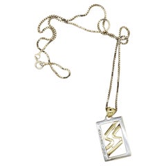 9K Yellow Gold & Silver Star Sign Aquarius Pendant on 925 Silver Box Chain.