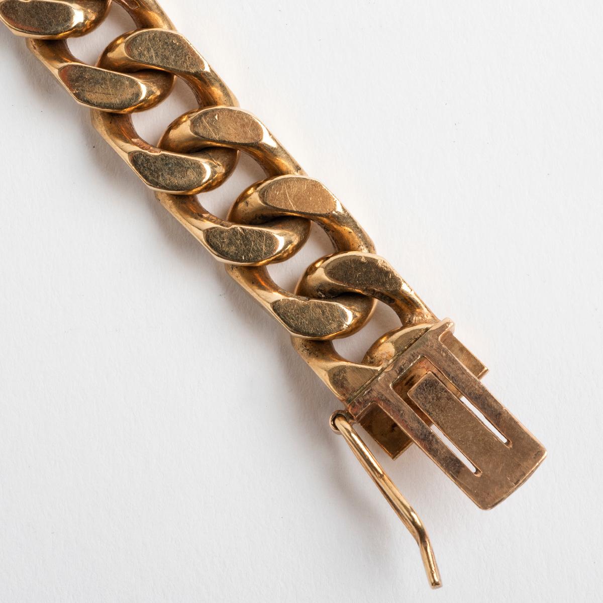 9 Karat Gelbgold Solid Curb-Armband, gestempelt Sheffield, UK, 53.8 g, 1970er Jahre im Angebot 1