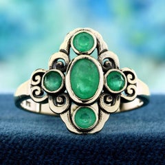 9K Yellow Gold Solid Emerald Vintage Style Ring