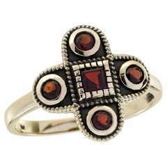 9K Yellow Gold Solid Garnet Vintage Style Cross Cluster Ring