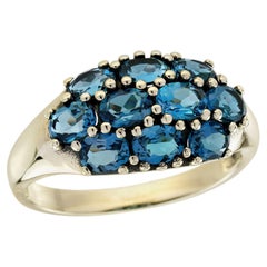 9K Yellow Gold Solid London Blue Topaz Vintage Style Dome Cluster Ring