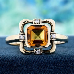9K Yellow Gold Solid Natural Citrine and Diamond Vintage Style Ring