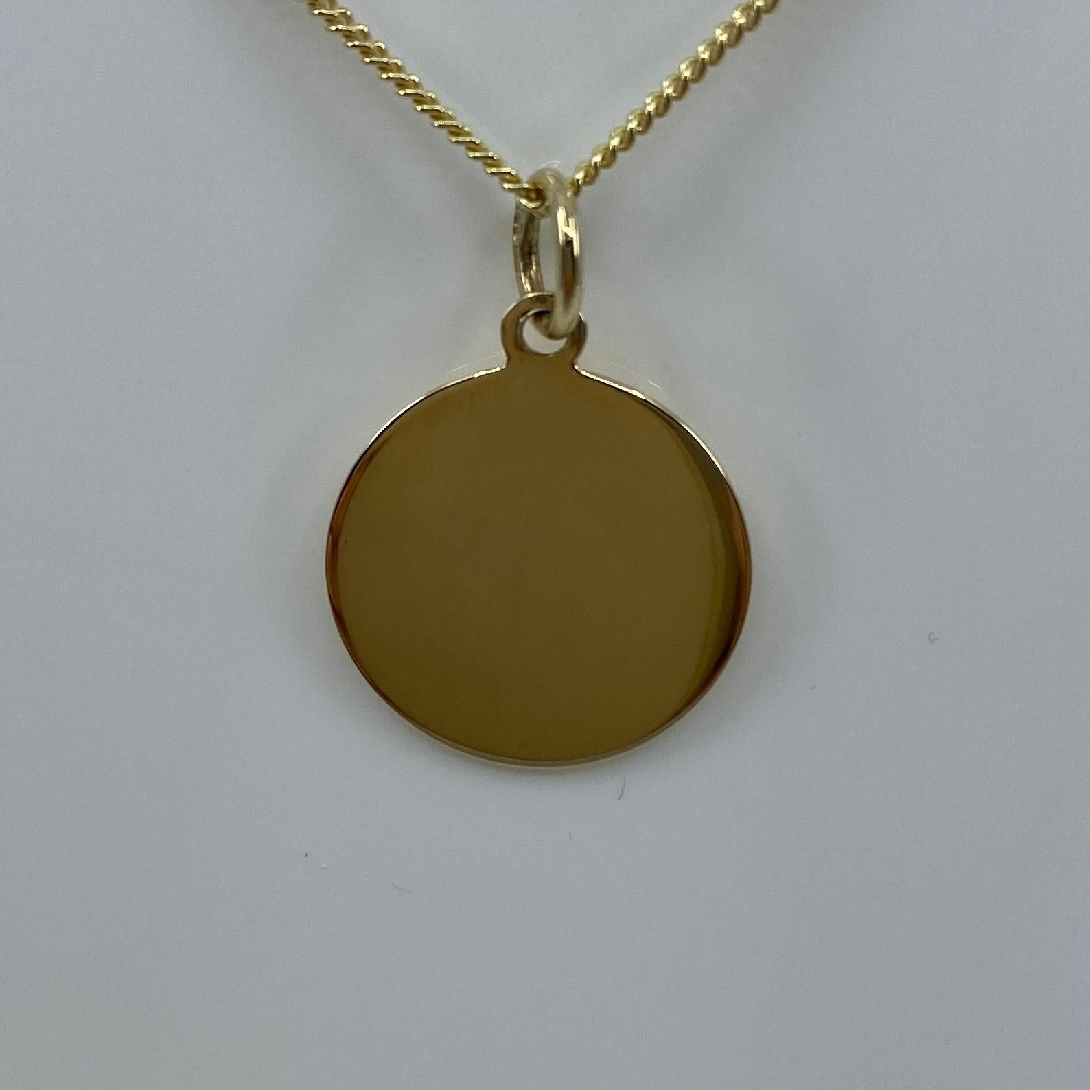 9k Yellow Gold St. Christopher Medium Round Pendant Curb Chain Necklace For Sale 3