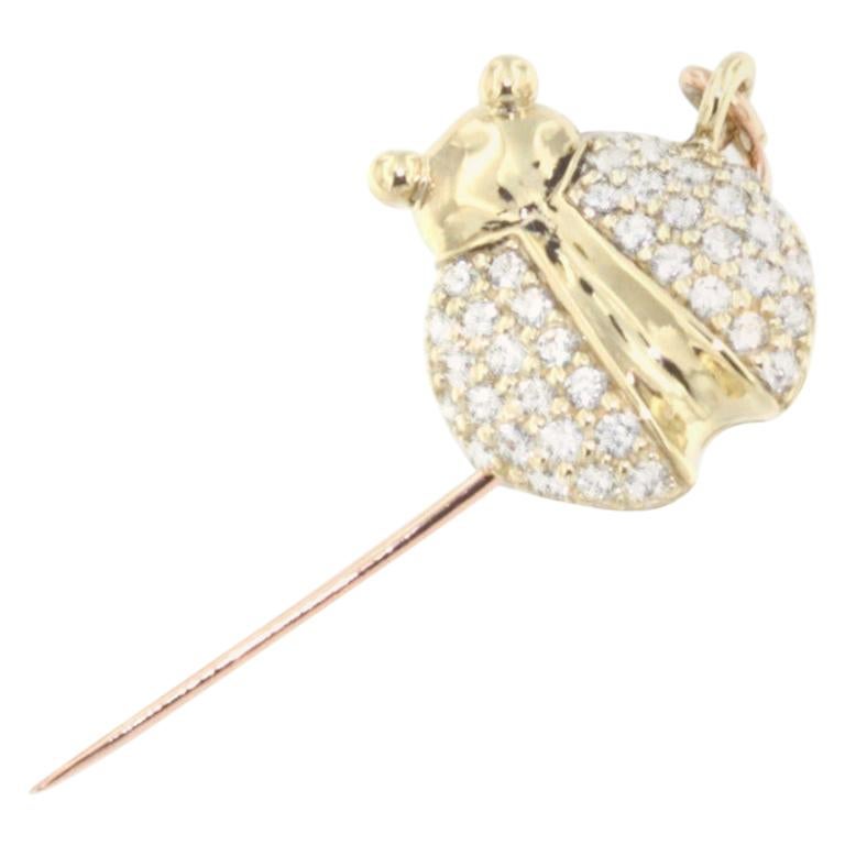 9 Karat Yellow Gold With Zircons Brooch For Sale