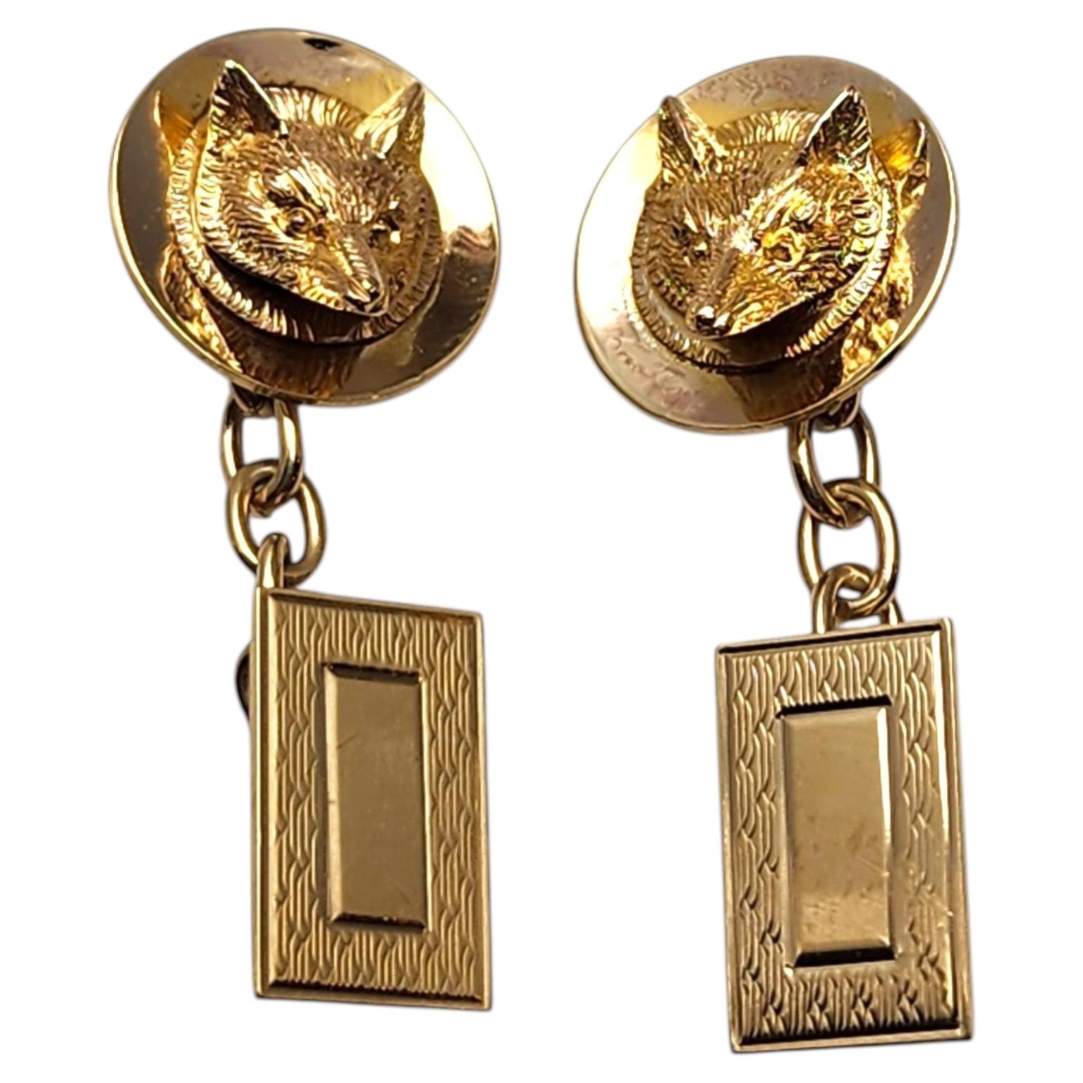 Boutons de manchette en or jaune 9 carats en forme de tête de loup #25704