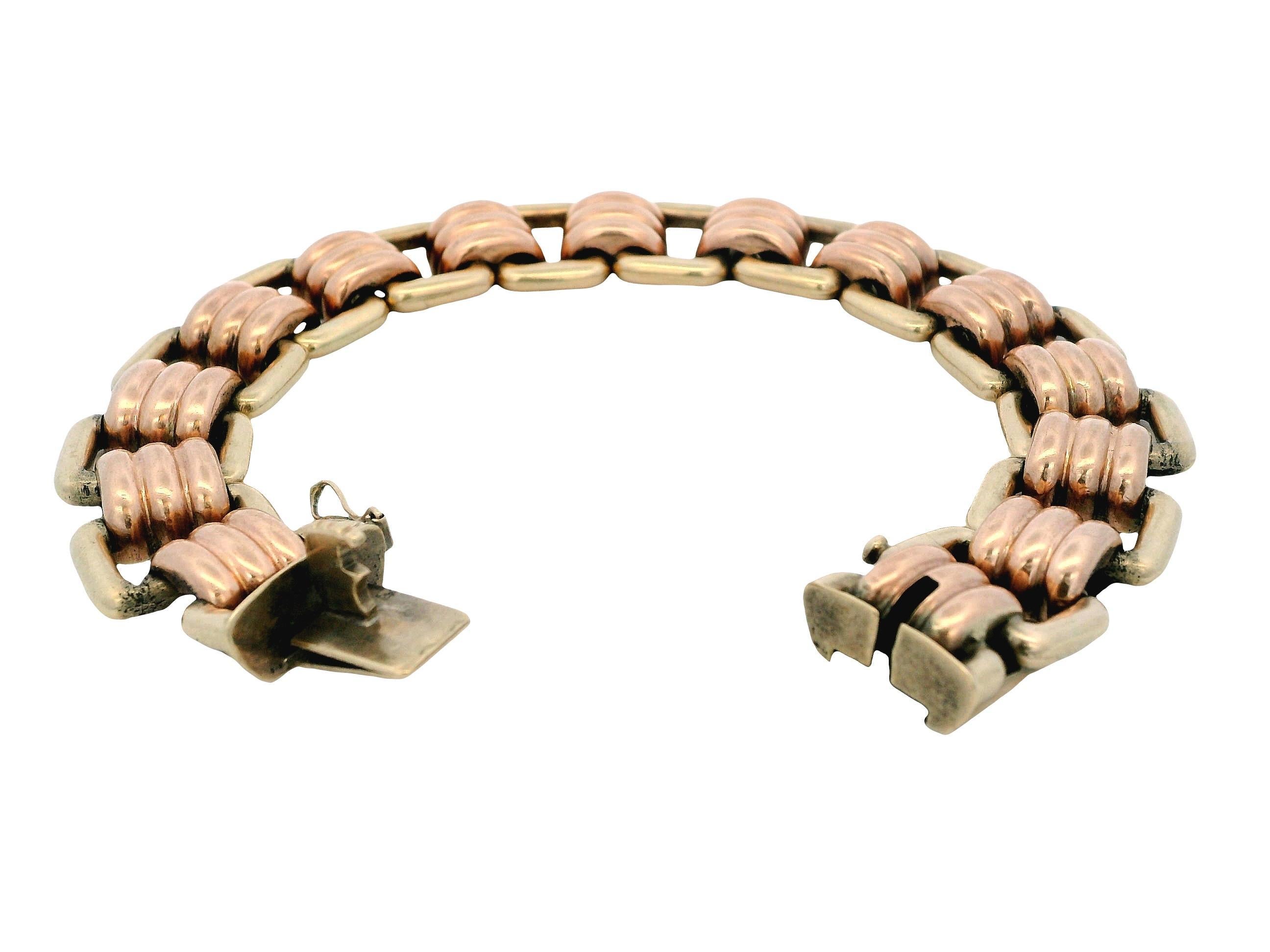 Bracelet S&P Retro en or jaune et rose 9K Bon état - En vente à Great Neck Plaza, NY