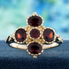 9K Yellow Gold Vintage Floral Cluster Ring with Red Garnets.