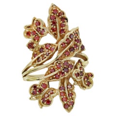 Garnet and 9K Yellow Gold Vintage Style Floral Cocktail Ring