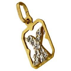 Pendentif lettre X en or jaune et blanc 9 carats serti de diamants
