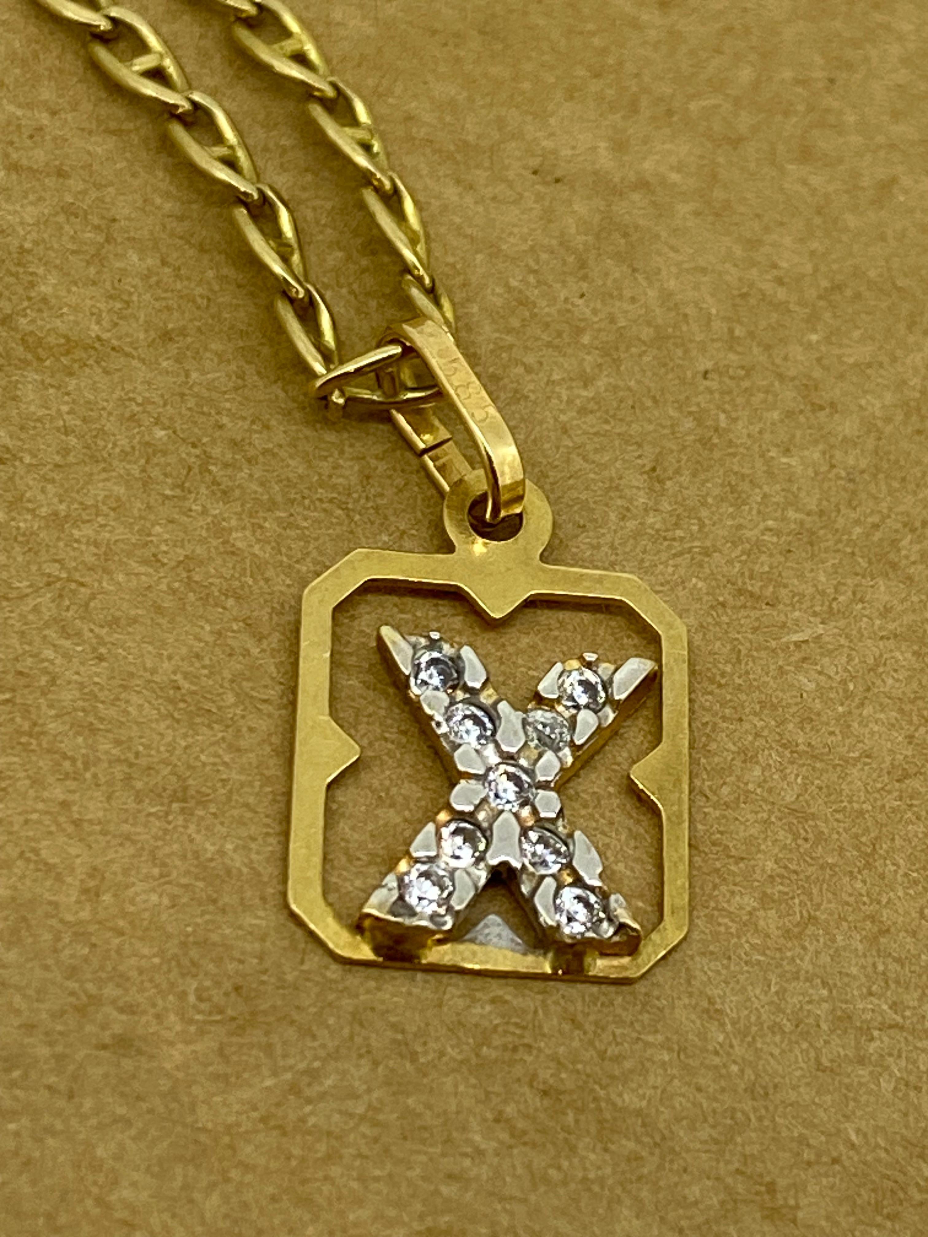 9K Yellow & White Gold & Diamond Set Letter X Pendant In Excellent Condition For Sale In MELBOURNE, AU