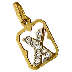 9K Yellow & White Gold & Diamond Set Letter X Pendant