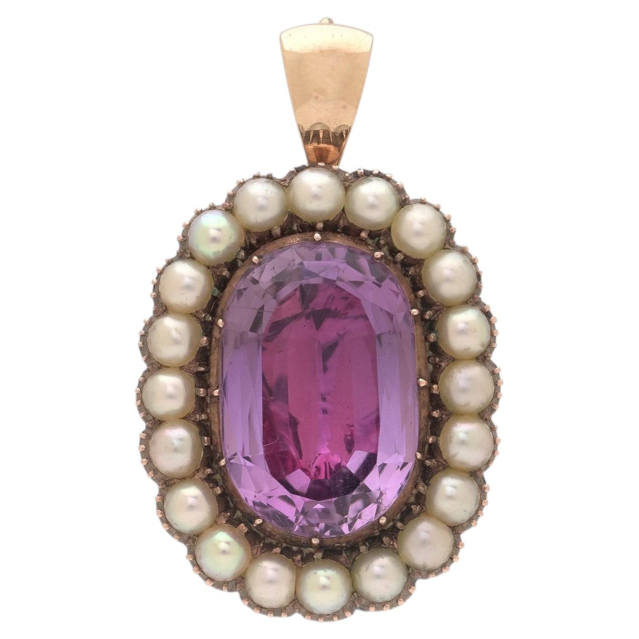 9KT Gold Amethyst and Freshwater Pearl Cluster Pendant