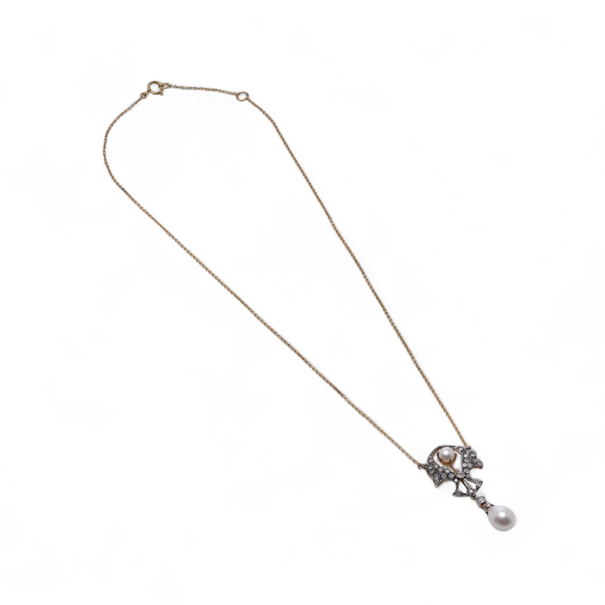 Collana di diamanti e perle in oro 9kt e argento In condizioni buone in vendita a Braintree, GB