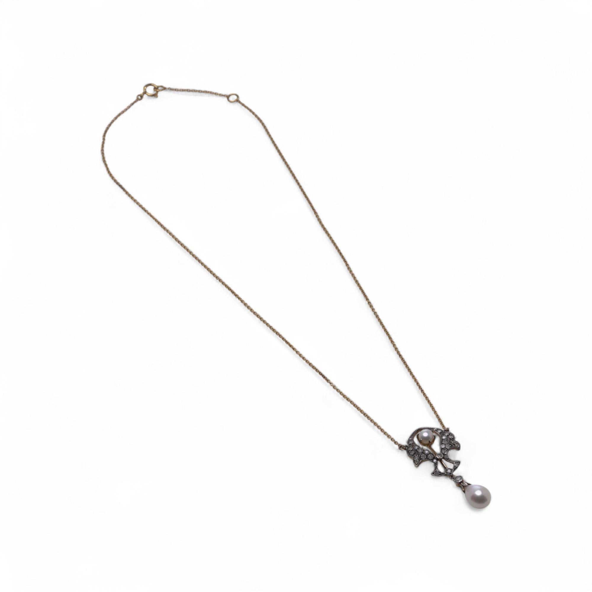 Donna Collana di diamanti e perle in oro 9kt e argento in vendita