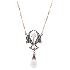 Collana di diamanti e perle in oro 9kt e argento