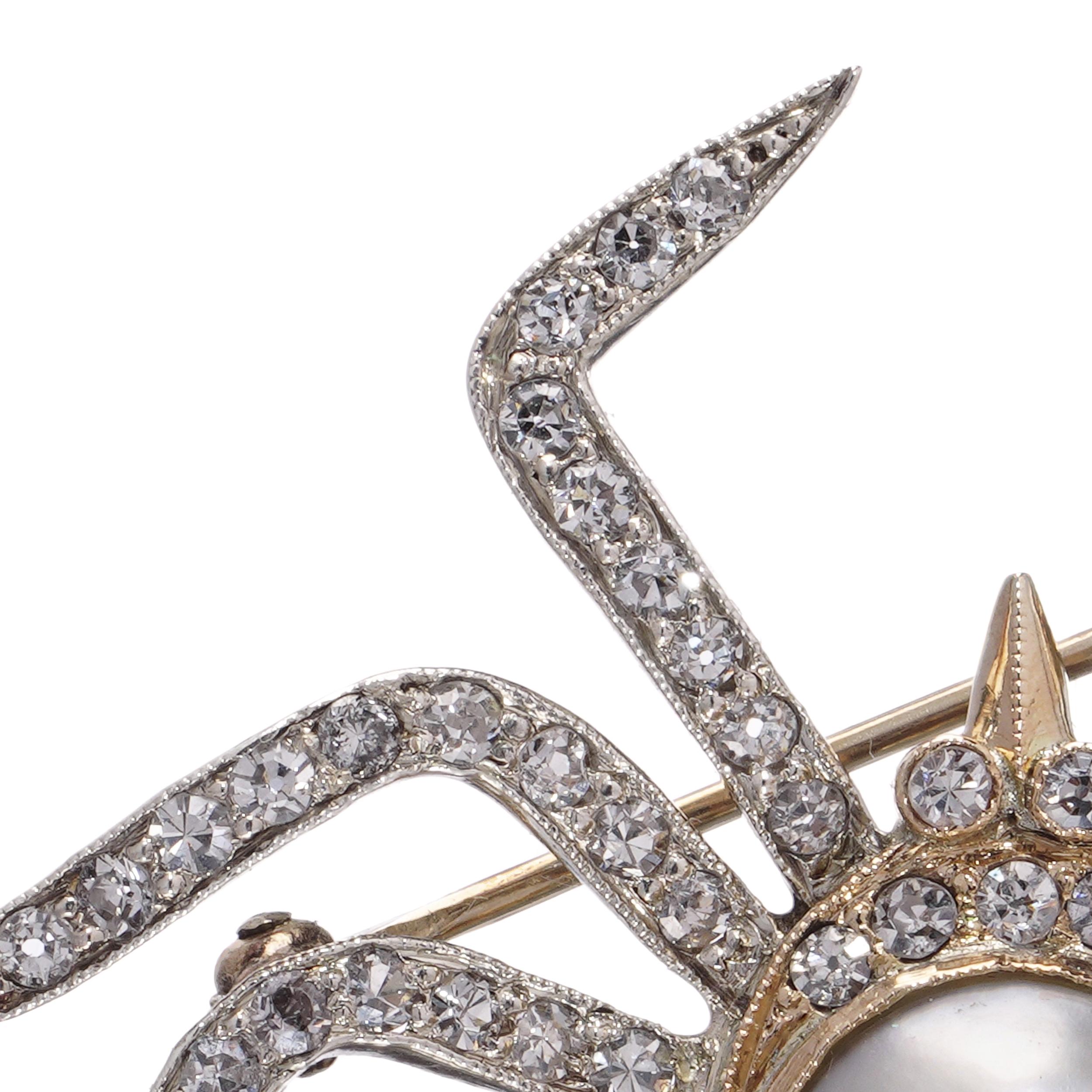Femenino o masculino 9kt Gold and Silver Spider Brooch with Natural Pearl and Diamonds en venta