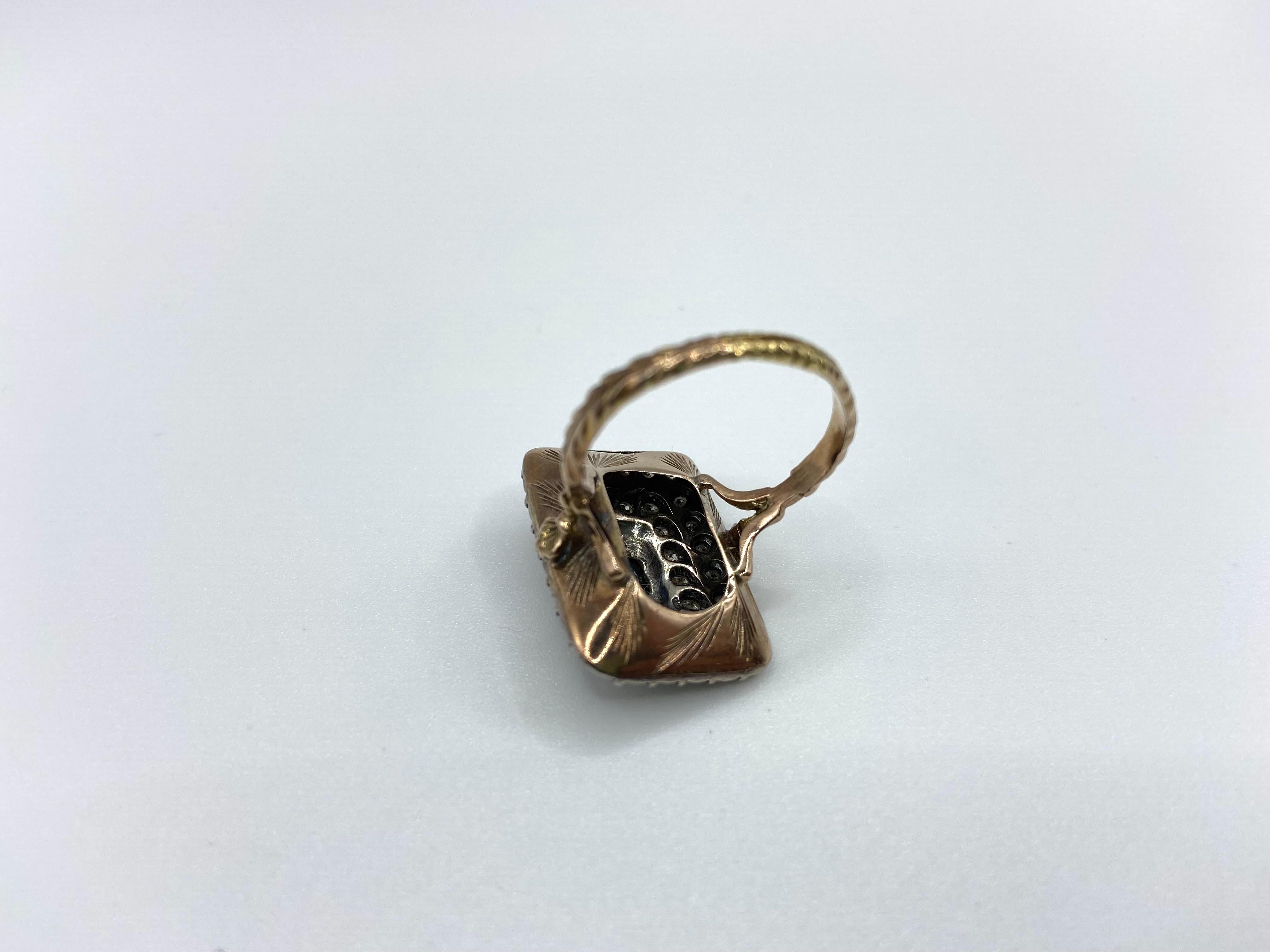 Early Victorian 9Kt Gold Antique Style Ring, Silver Cup, Sapphire and Diamonds