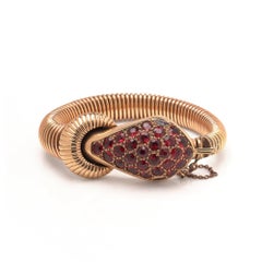 9KT Gold Garnet Snake Bracelet, 1950s