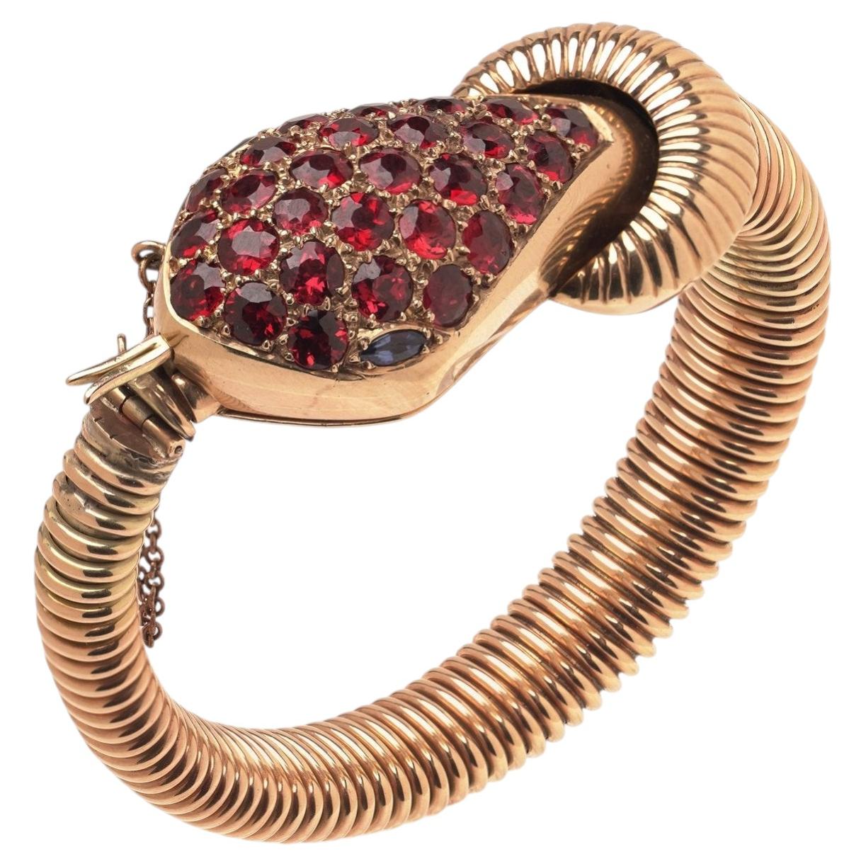 Vintage-Armbanduhr aus 9-Karat-Gold mit Granaten, CIRCA 1950er Jahre im Angebot