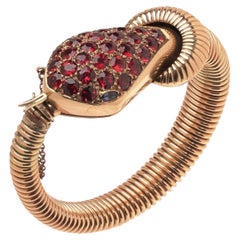 9KT Gold Garnet Snake Bracelet, 1950s