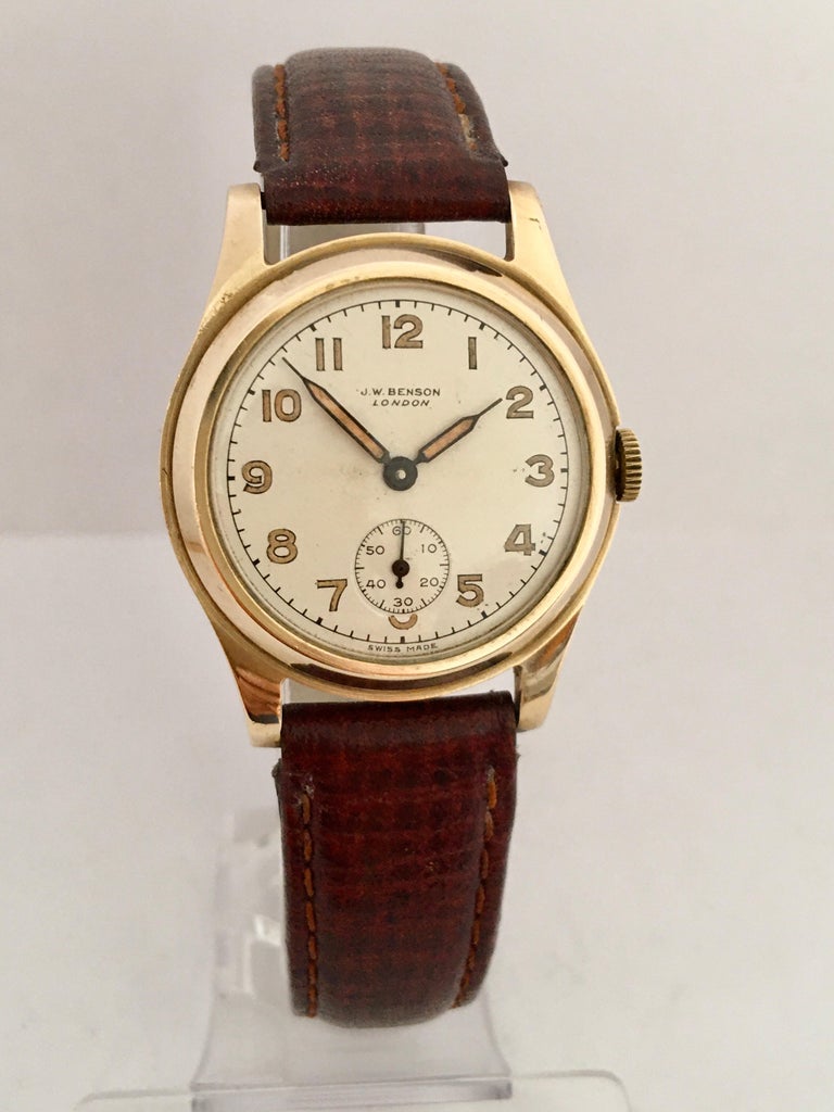 9 Karat Gold Vintage 1950s J. W. Benson London Manual Watch For Sale at 1stdibs
