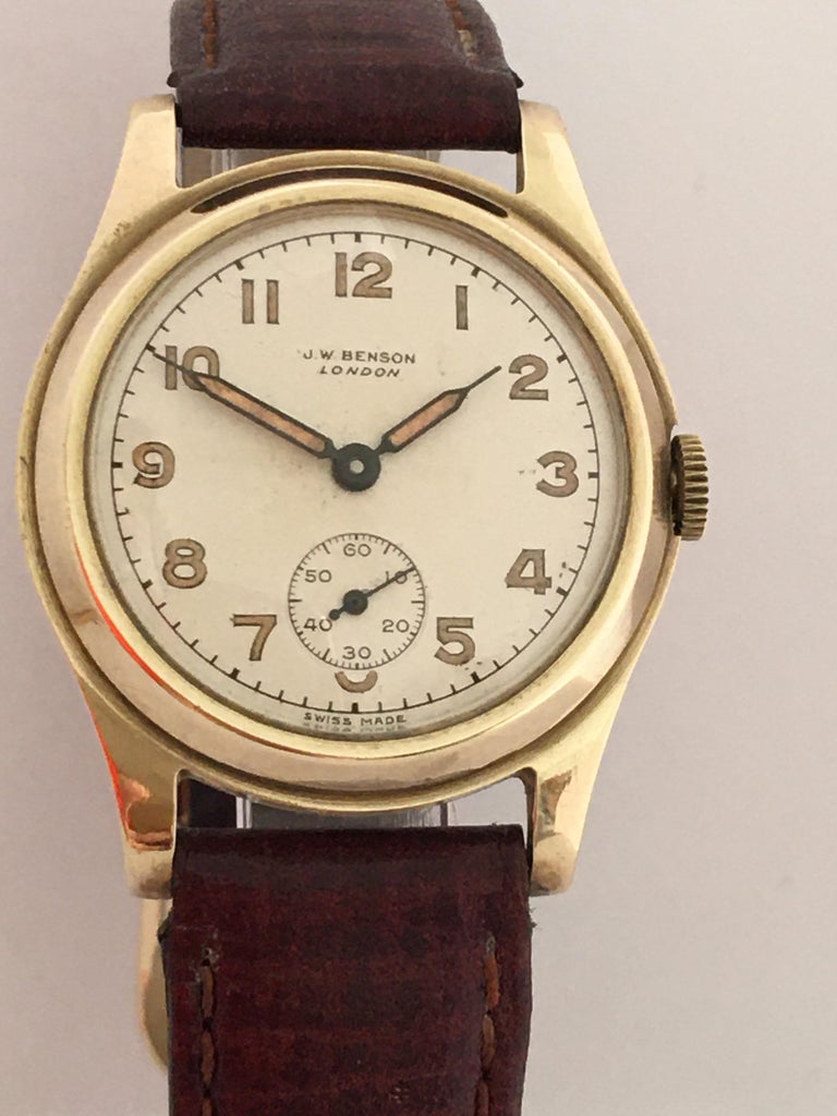 9 Karat Gold Vintage 1950s J. W. Benson London Manual Watch For Sale at ...