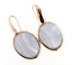 Orecchini in oro rosa 9Kt con pietra calcedonio, Cocktail, Moda moderna e design sorprendente
