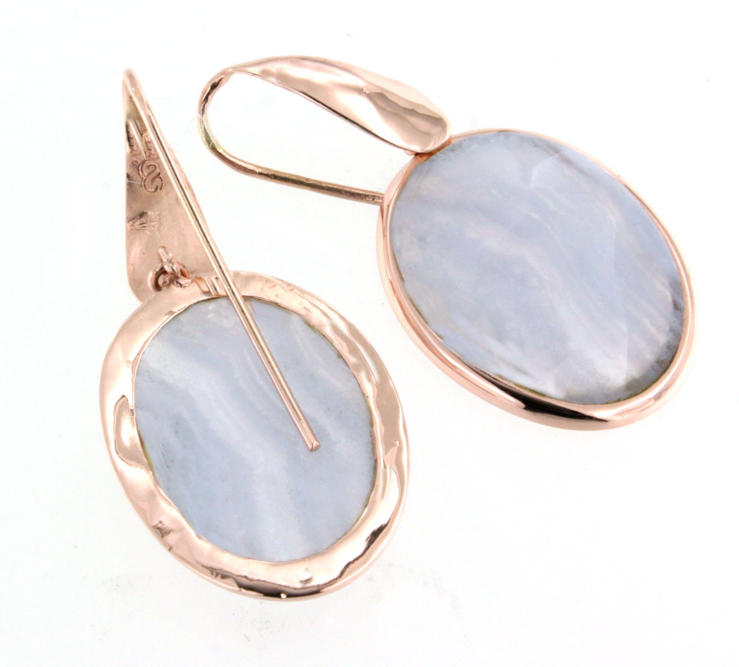 Cabochon 9Kt Rose Gold Chalchedony Stone Cocktail Modern Fashion Amazing Design Earrings For Sale