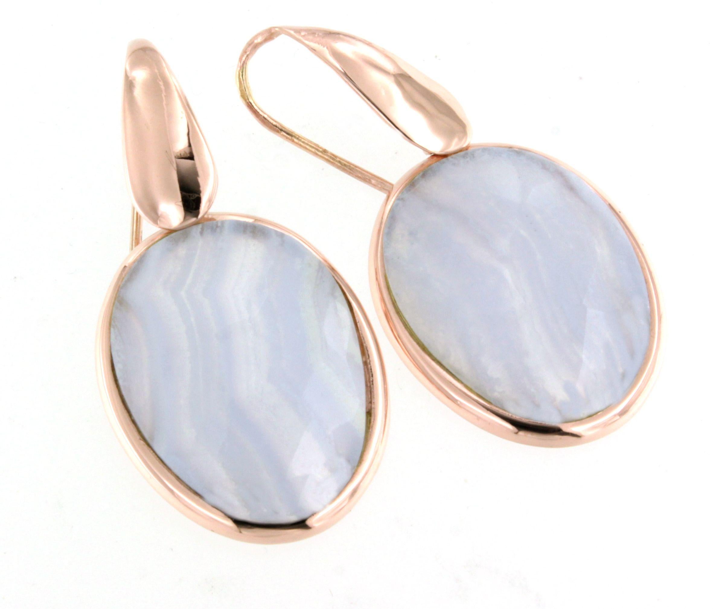 9Kt Rose Gold Chalchedony Stone Cocktail Modern Fashion Amazing Design Earrings In New Condition For Sale In GALLARATE, IT